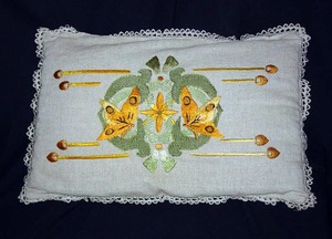 Extra Large Vintage Arts and Crafts Pillow with Butterfly Design